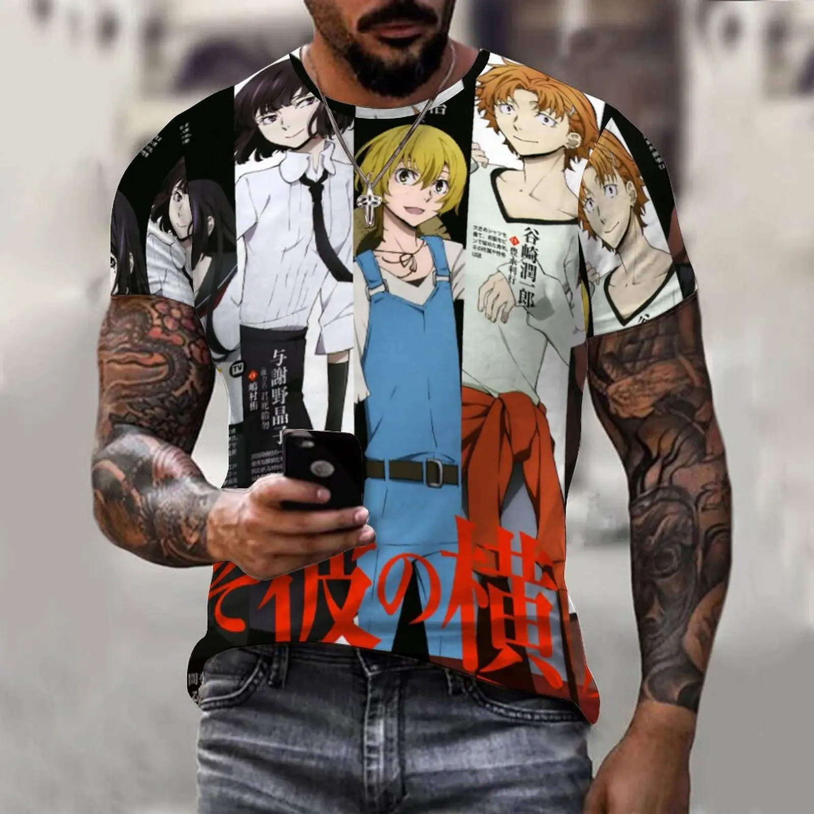 

Футболка Bungo с 3D принтом бродячих собак, мужская и женская модная футболка, топ оверсайз в стиле хип-хоп, футболка в стиле Харадзюку, мужская ...