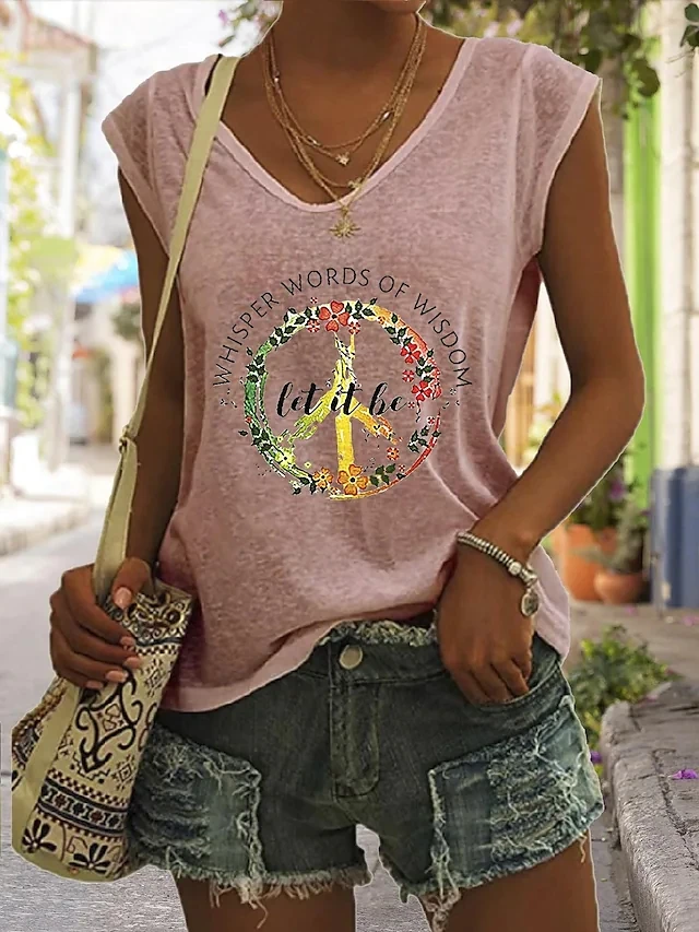 Women's 2022 Fashion Casual Whisper Words of Wisdom Let It Be Printed V-neck T-shirt images - 6