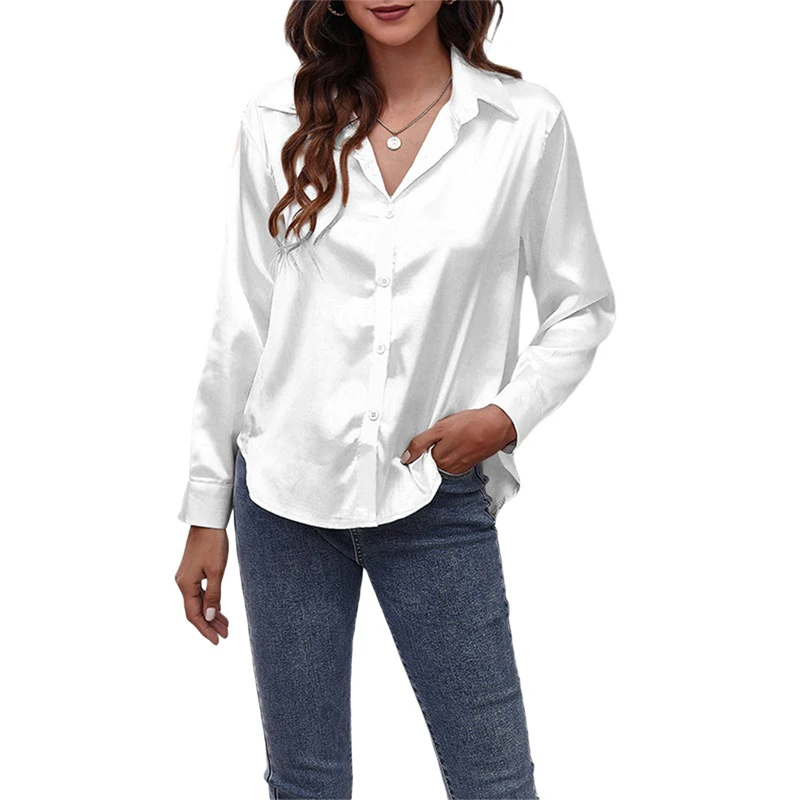 

Kayotuas Women Shirt Spring Autumn Office Ladies Work Business Formal Button Down Lapel Girls Blouse Cardigan Streetwear