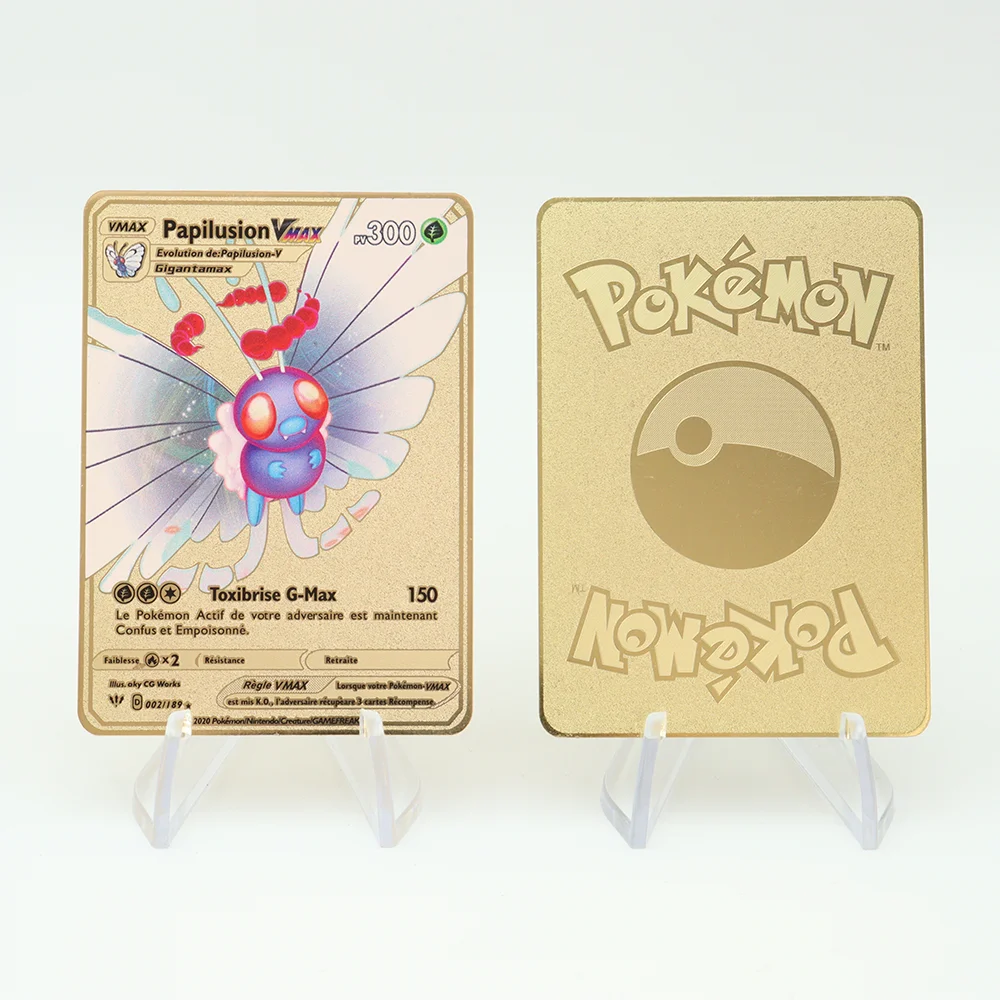 

Покемон Золотой металлический карты французский Блестящий Mewtwo Charizard Pikachu Vmax GX железные карты металлические Аниме игра коллекция детские иг...