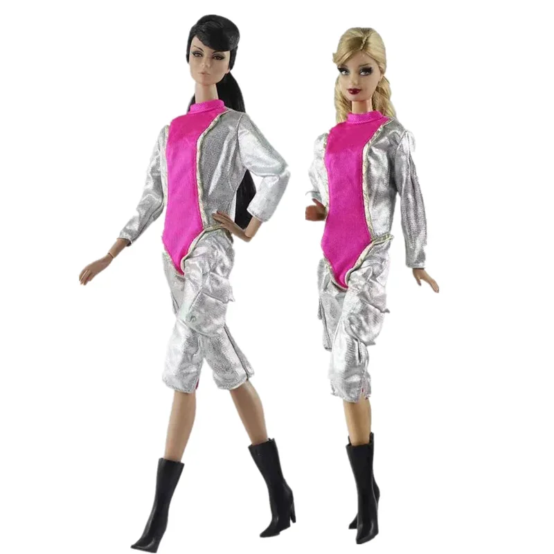 Модные серебристо-розовые комбинезоны для шарнирной куклы Барби повседневные