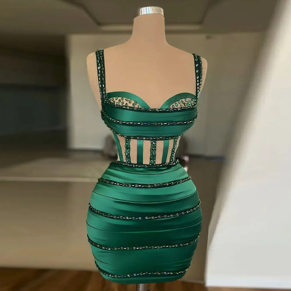 

Green Evening Dresses 2022 Sweetheart Beads Sexy Prom Gowns Satin Spaghetti Strap Mermaid Elegant Dress Women For Wedding Party