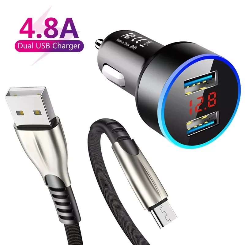 

Car Chargers 2 Ports LCD Display Fast Charging For Samsung S20 Huawei 9A iPhone 11 8 Plus Aluminum Dual USB Car-charger Adapter
