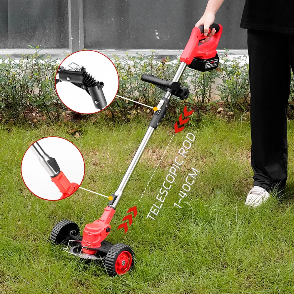 

Cordless Foldable Electric Grass Trimmer Lawn Mower Hedge Trimmer Weed Eater String Handle With Wheel Garden Pruning Power Tool