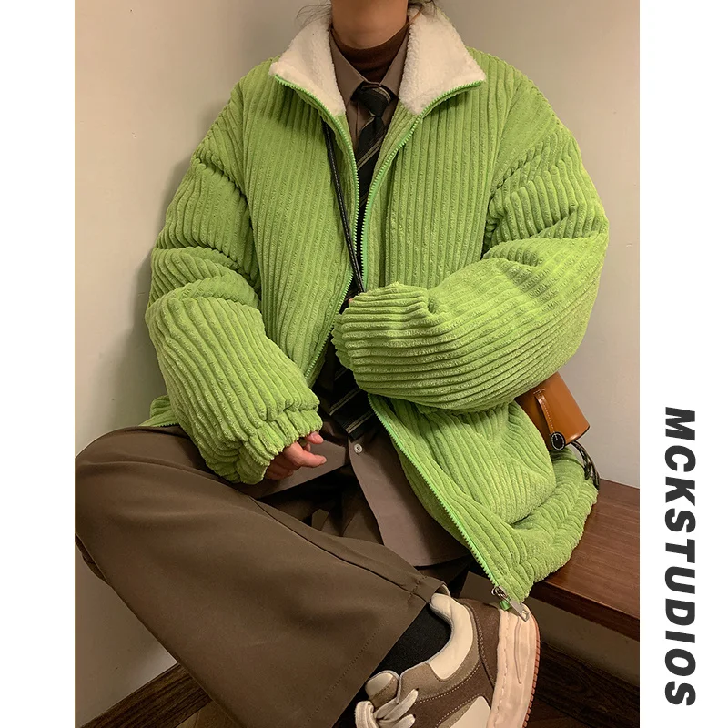 Winter Thicken Corduroy Jacket Men Warm Fashion Casual Lamb Wool Jackets Mens Streetwear Korean Loose Thick Short Coat Men M-3XL