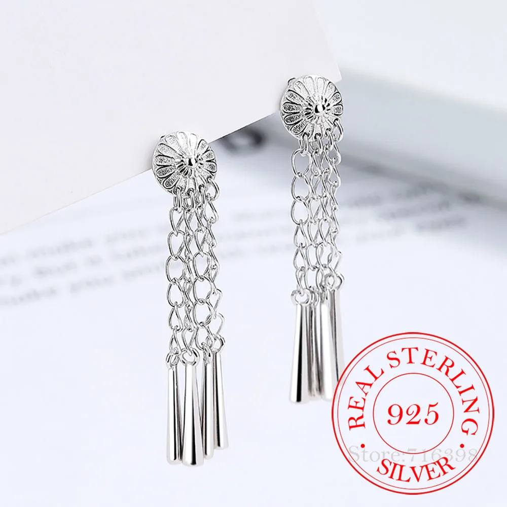 

Korean 925 Sterling Silver Long Tassel Geometric Stud Earrings For Women Kids 2022 Wedding Party Jewelry Gift Female Pendientes