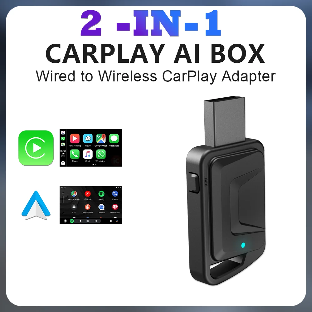 

2 в 1 проводной-беспроводной адаптер CarPlay Plug & Plug с автоматическим подключением преобразует для проводных автомобилей, совместимых с CarPlay и телефоном Android AUTO