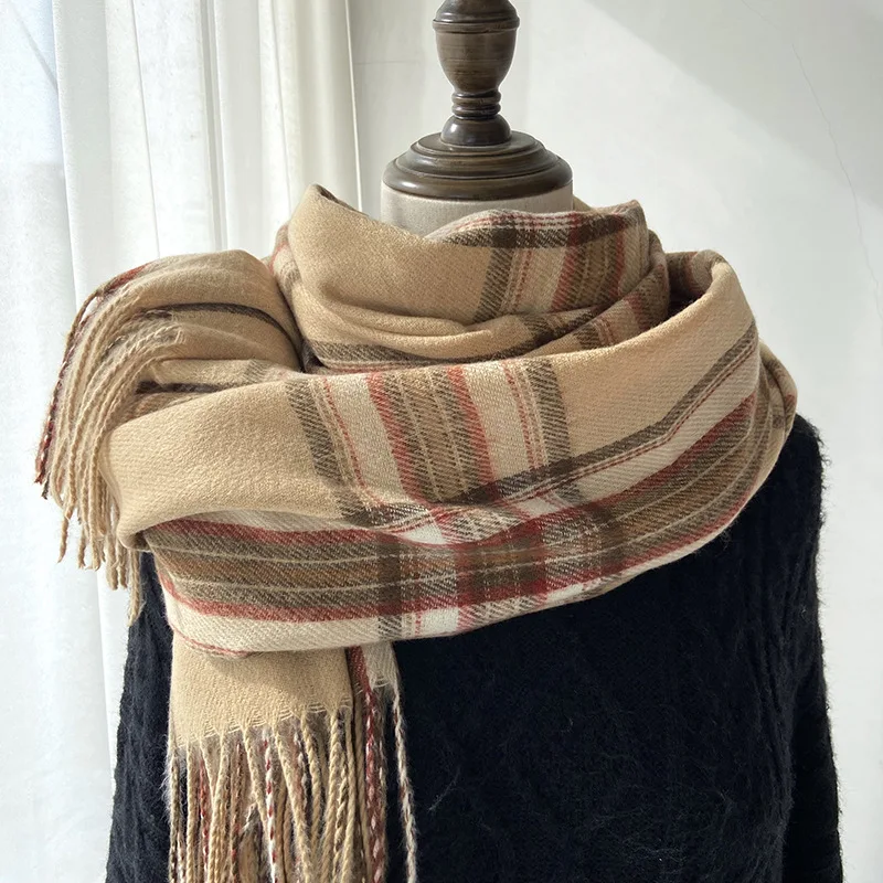 

Vintage Imcashmer Plaid Scarf Pashmina Students Winter Warm Long Shawl 180X70CM