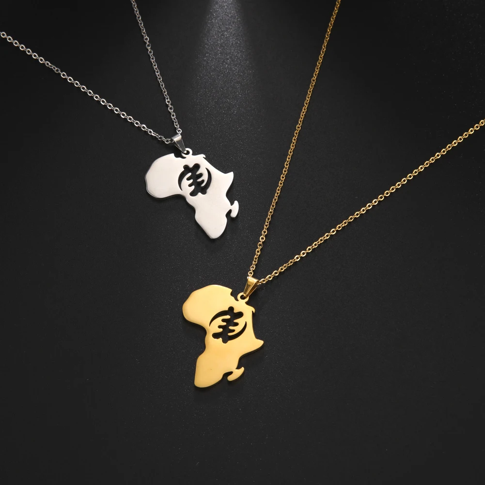 

Stainless Steel Jewelry for Men Women Map Cutout Symbol Pendant Necklace Fashion Charm Choker Birthday Gifts