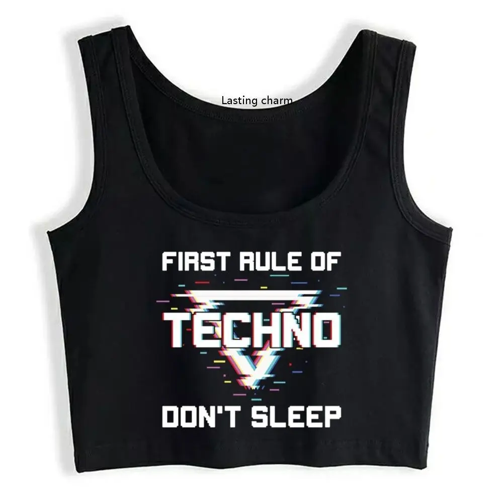 

Inscription printing Crop Top first rule of techno is don't sleep