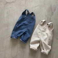 2022 summer fashion infant unisex pure color denim overalls toddler boys sling pants kids girls casual trousers baby clothes