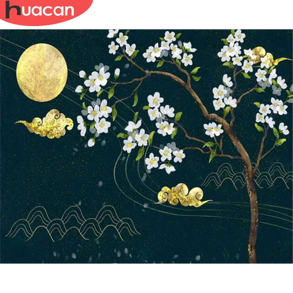 

HUACAN Paint By Number White Flower Wall Art Unique Gift DIY Frame Moon Picture Acrylic Canvas For Living Room 75x60cm
