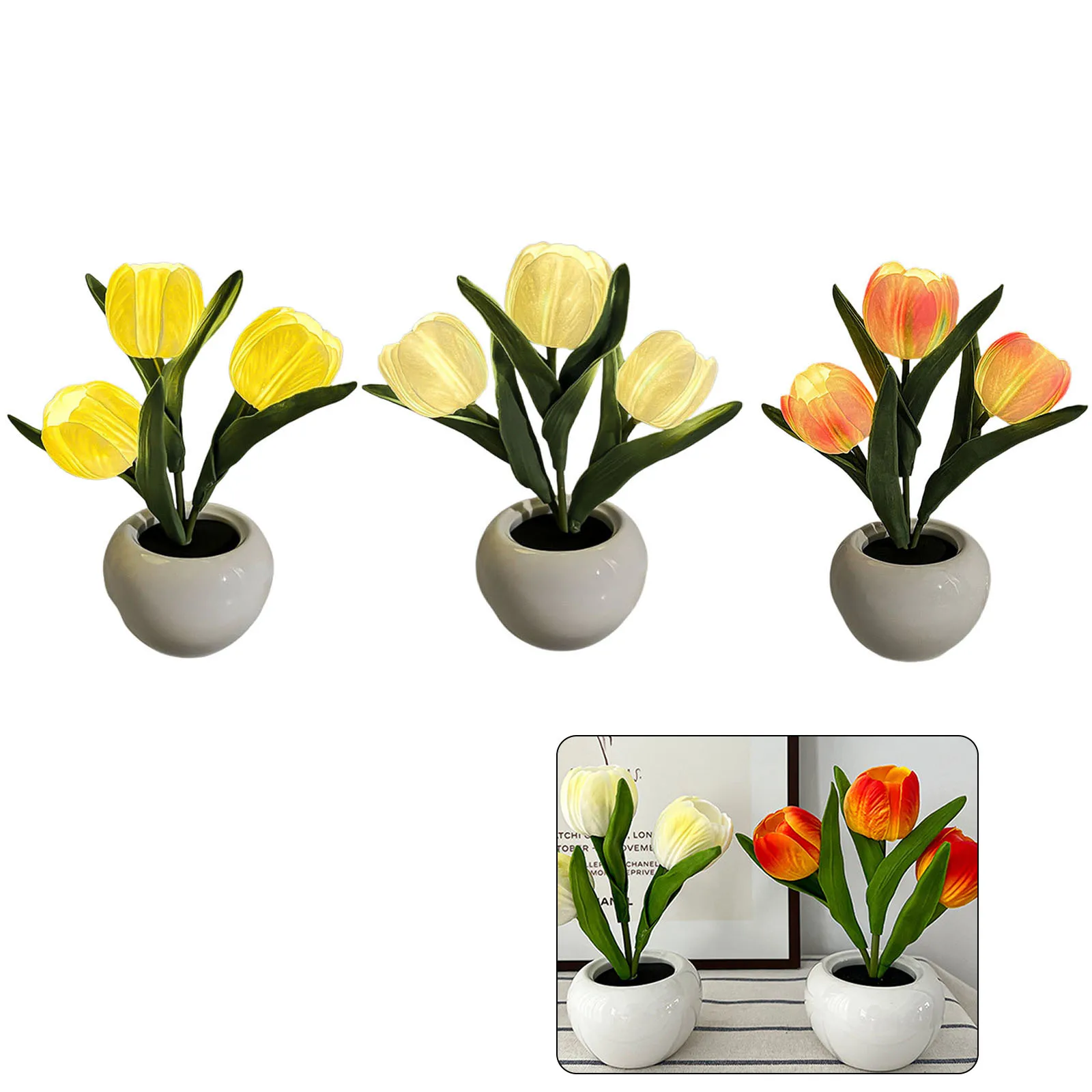 

Simulated Tulip Night Lamp Decorative Atmosphere Simulated Floral Table Lamp Bedroom Bedside Desktop Decor Ornaments