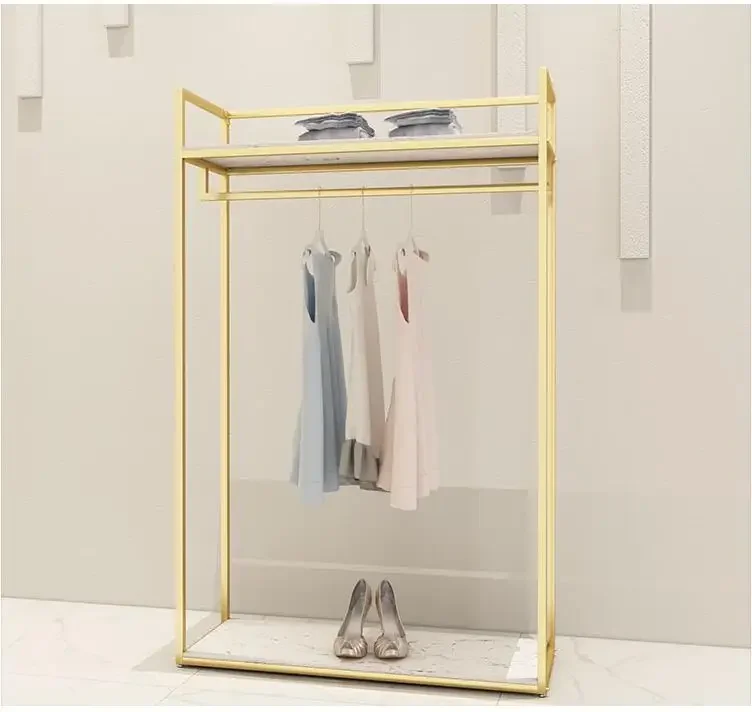 Золотая настенная полка для магазина женской одежды витрина напольная вешалка