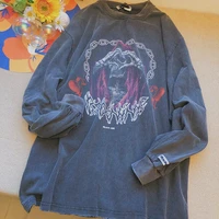 vintage long sleeved round neck oversized sweatshirt men and women autumn street hip hop gothic punk pullover hoodie y2k