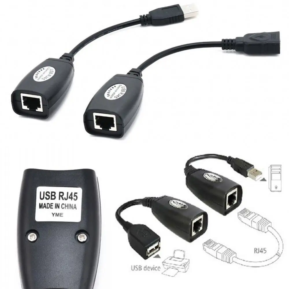

2Pcs USB Male Female to CAT5 CAT6 RJ45 Lan Extender Extension Cable Adapter USB Extension Adapter