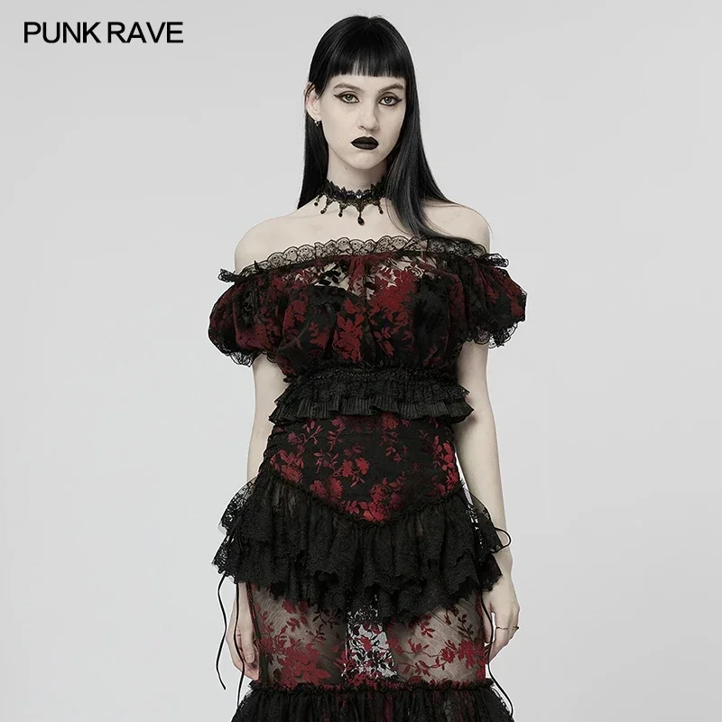 PUNK RAVE женская готическая сетчатая футболка с кружевными краями сексуальные и