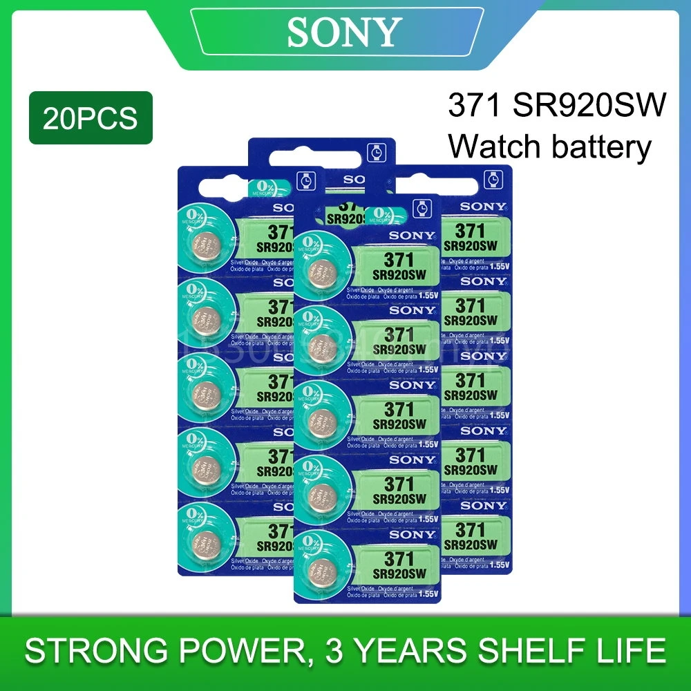 

20 шт. SONY 45 мАч AG6 371 SR920SW LR920 171 370 371 L921 LR69 SR920 SR69 1,55 в, часовая батарейка, монета, Серебряный оксид