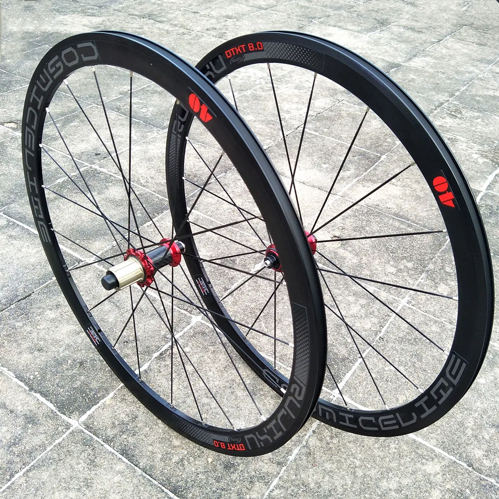 

Ultralight Road Bike WheelSet 4 Bearing V Brake 700C Aluminium Alloy Rim Center Tube Carbon Fiber 40mm Racing Bicycle Wheel Set