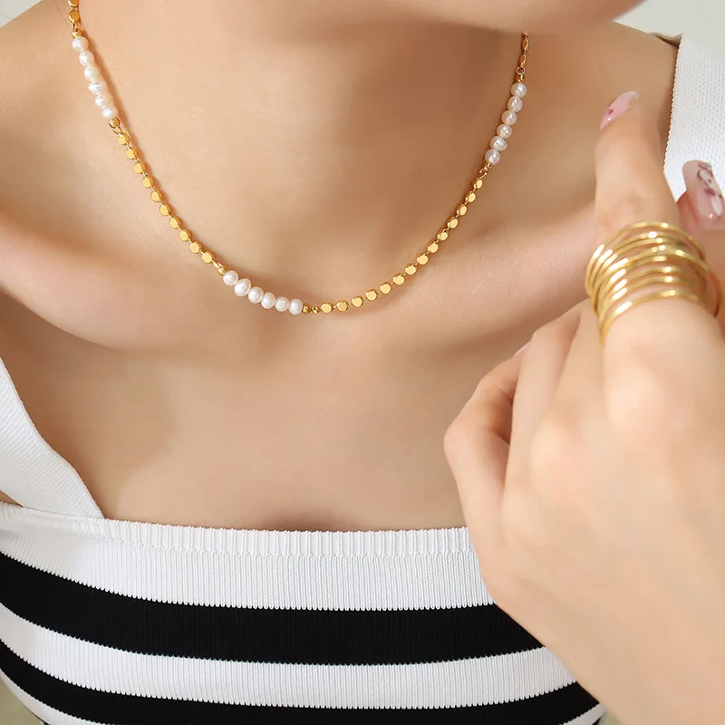 

Minar Minimalist Bling Bling Gold Color Beads Chain Necklace for Women Freshwater Pearl Asymmetric Chokers Necklaces Jewellery