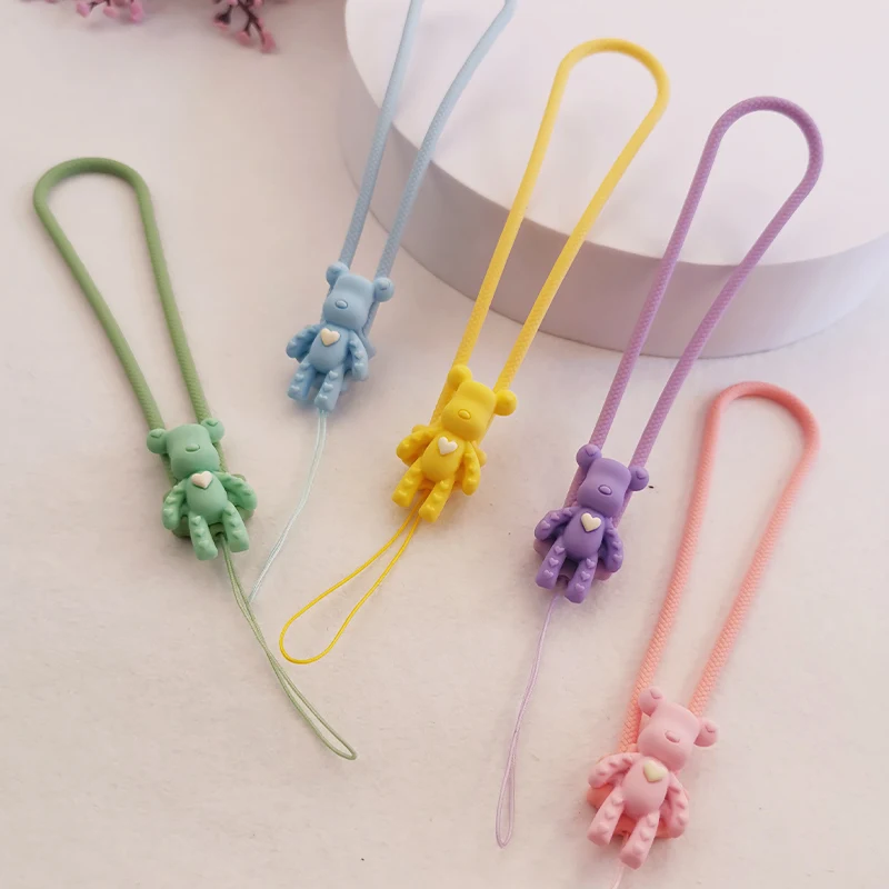 

Mobile Phone Lanyard Short Women's Cartoon Cute Bear Jewelry Lanyard Anti-lost Key Chain Lanyard Liquid Silicone Wrist Pendant