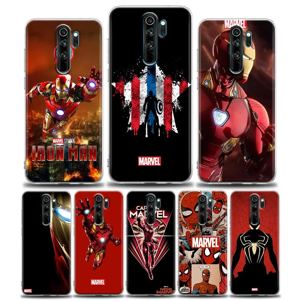 

Clear Phone Case for Redmi 8 8A 7 9 9C Y3 K20 K30 K40 Note 7 8 9 10 8T Pro Case Soft Silicone Cover Marvel spiderman iron Man
