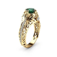 new luxury retro gold hollow out pattern rings for women shine green cz stone inlay fashion jewelry wedding party gift ring