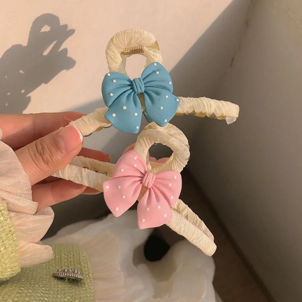 Pink Blue Bow Hair Clip Polka Dot Bow Gripper Hair Accessories Hair Claw Hair Grab Geometric Hairpin Shark Clip