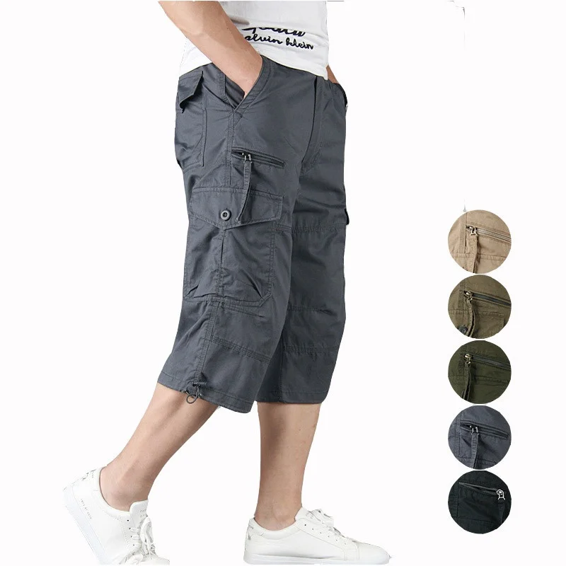 

Long Length Cargo Shorts Men Summer Casual Cotton Multi Pockets Hot Breeches Cropped Trousers Military Camouflage Shorts 5XL