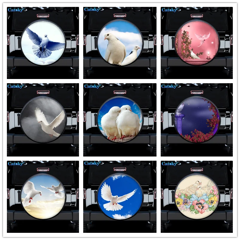 

Animal White Dove Printed Spare Tire Cover Waterproof Tire Wheel Protector for Car Truck SUV Camper Trailer Rv 14"-17"