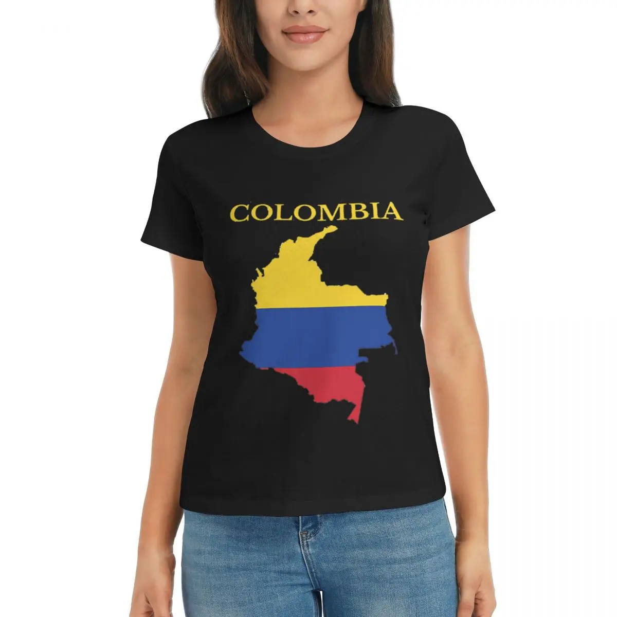 

Colombia Flag Map 282-4 Move Black Top Quality Top tee Vintage Leisure Eur Size