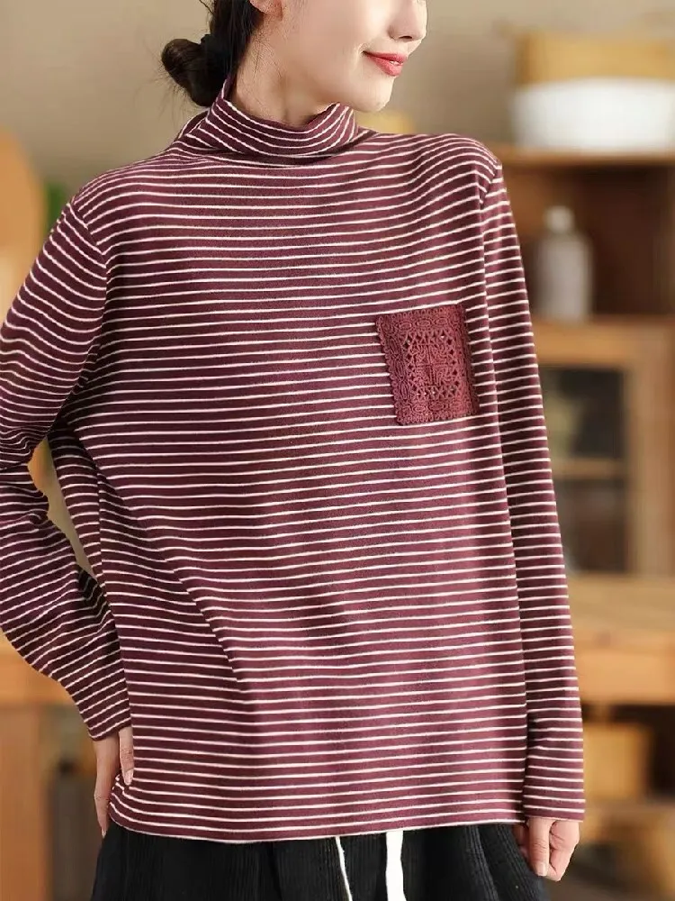 Max LuLu полосатая зимняя водолазка женские классические футболки модные винтажные