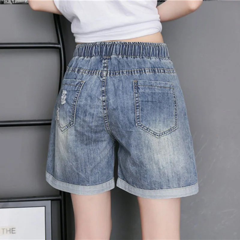 Women 2021 Fashion Summer Retro Blue Shorts Jean Female High Waist Plus Size Embroidery Denim Shorts Patchwork Casual Streetwear
