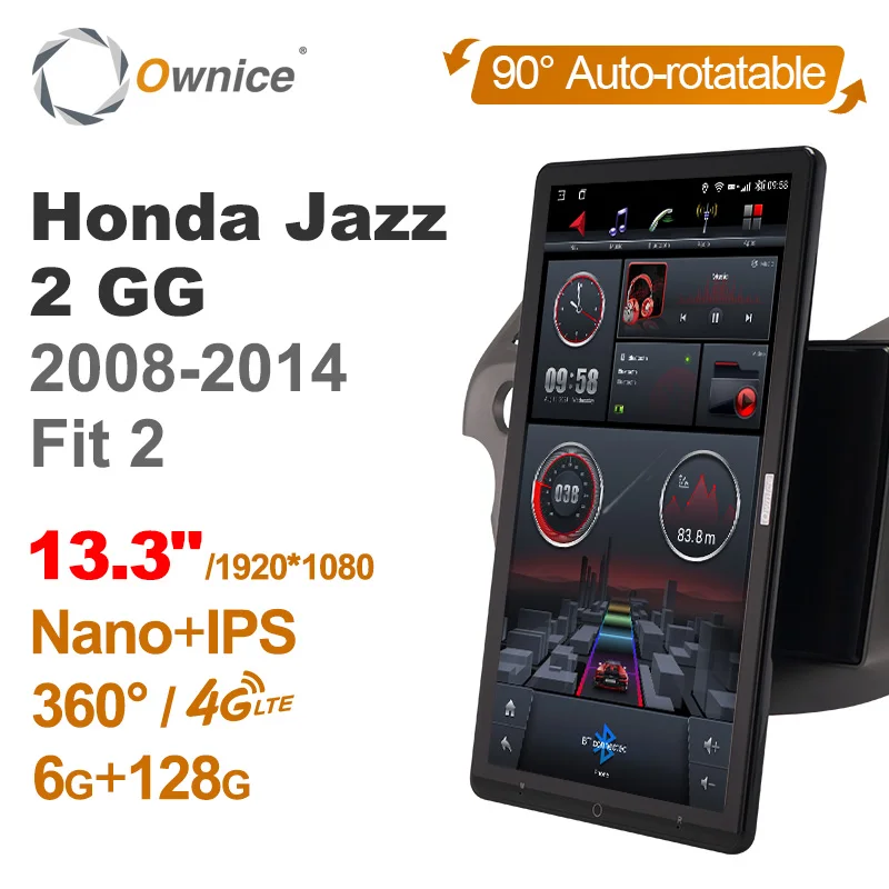 

For Honda Jazz 2 GG 2008-2014 Fit 2 Car Radio Audio 13.3" Screen Rotatable 360 1920*1080 Nano Android 10.0 6G 128G Tesla Style