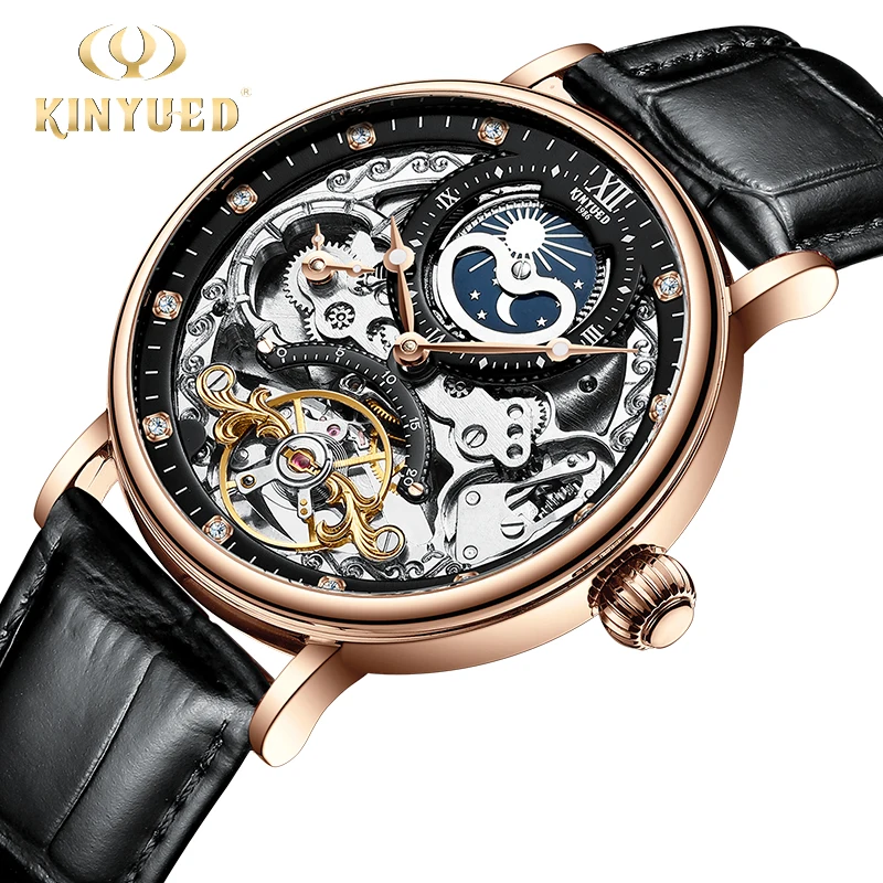 

KINYUED Mechanical Automatic Watch Men Tourbillon Wristwatch Sports Clock Mechanism Self Winding Watches Casual Moon horloge man