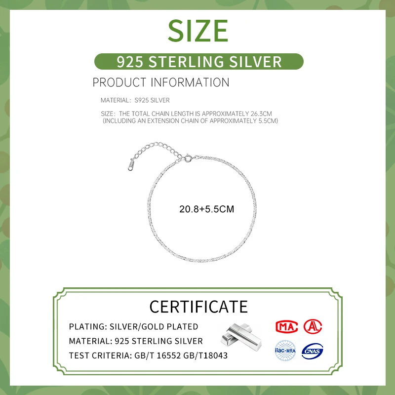 Женский блестящий браслет из серебра 925 пробы на лодыжках