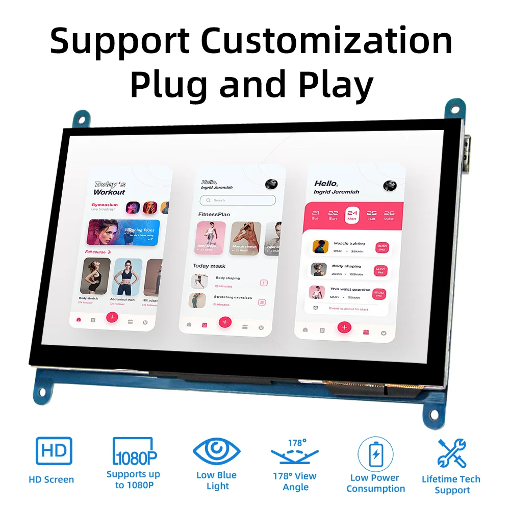 Фото 7-дюймовый IPS LCD HDMI-дисплей для Raspberry Pi, сенсорный монитор 1024*600, время отклика 2-3 секунды №3