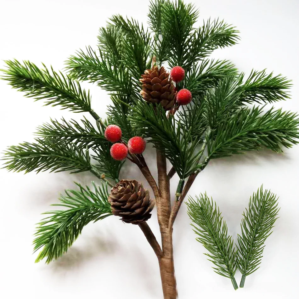 

5/10/20Pcs Christmas Tree Ornaments Artificial Pine Needles Garland Pine Pick For Christmas Plants Noel Home DIY Wreath Supplies