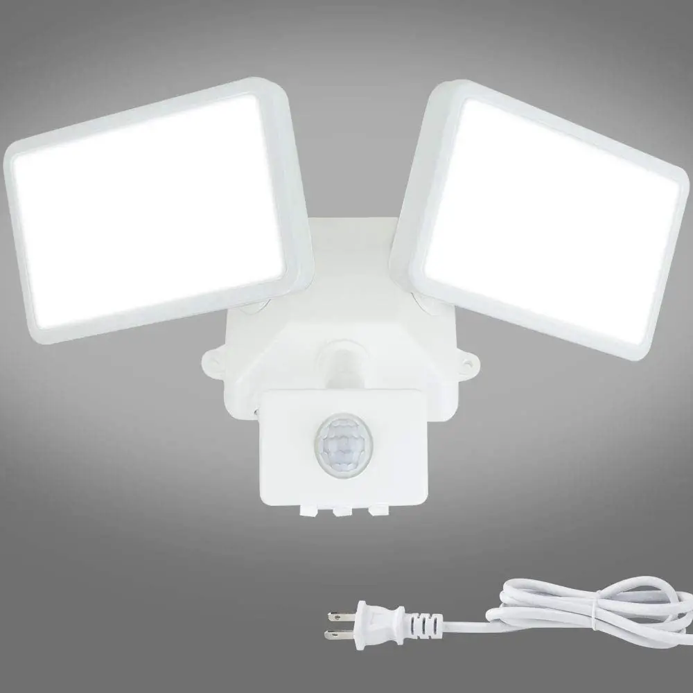 

20W LED Motion Sensor Outdoor Light, 6000k Plug in Security Lights 2 Adjustable Heads IP65 Waterproof Wall Lamp