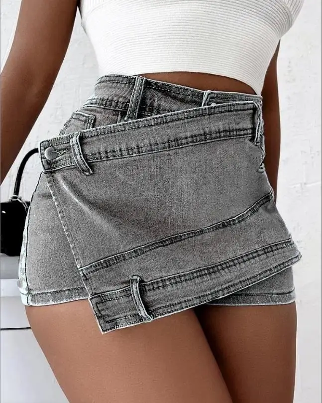 

Summer Vintage Women Korean Button Blue Short Denim Mini Skirts Aesthetic Fairy Grunge High Waist Jeans A-line Skirt Alt Clothes