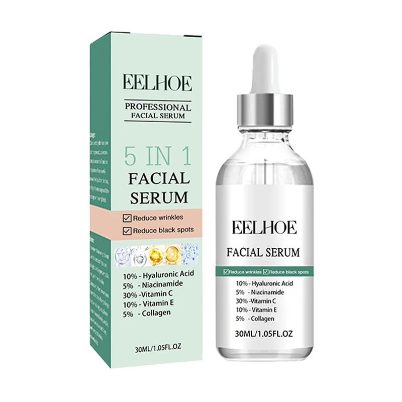 

5 In 1 Anti Wrinkle Whitening Face Serum Collagen Vitamin C Fade Spots Anti-aging Essence Hyaluronic Moisturizing Skin Care 30ml