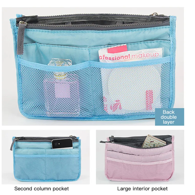 

Women Organizer Insert Bag Nylon Travel Compartment Handbag Large Zipper Storage Purse Female Cosmetic Bag 11 Style