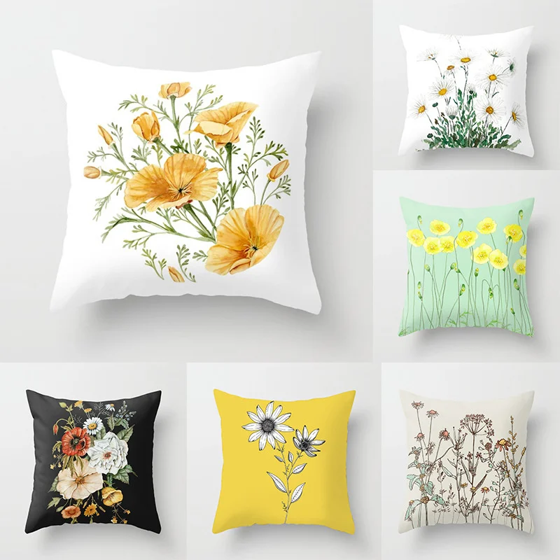 

Design Of New Flower Plant Peach Skin Plush Sofa Pillow Case 45x45 Cm Spring Home Decoration Colorful Cushion Cover Pillowslip