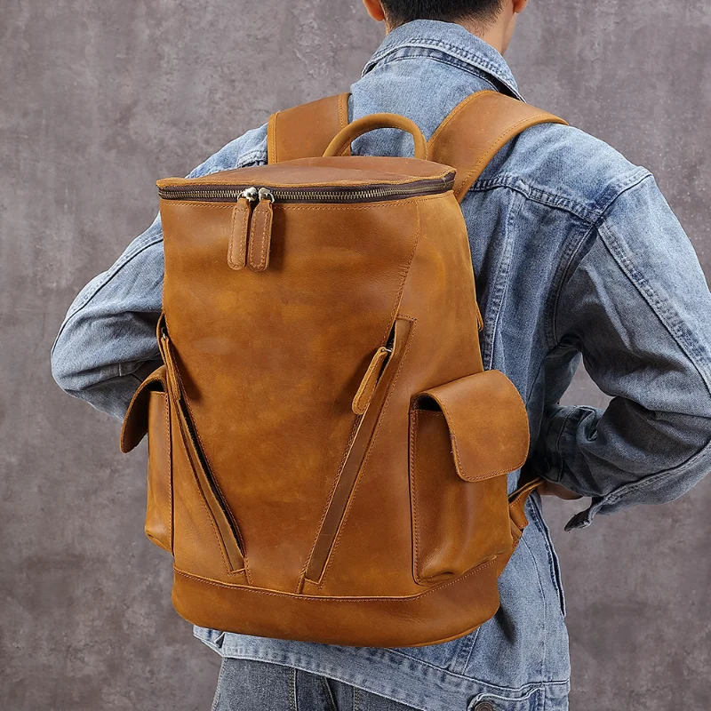 Винтажный меховой вместительный рюкзак Crazy Horse в европейском и американском