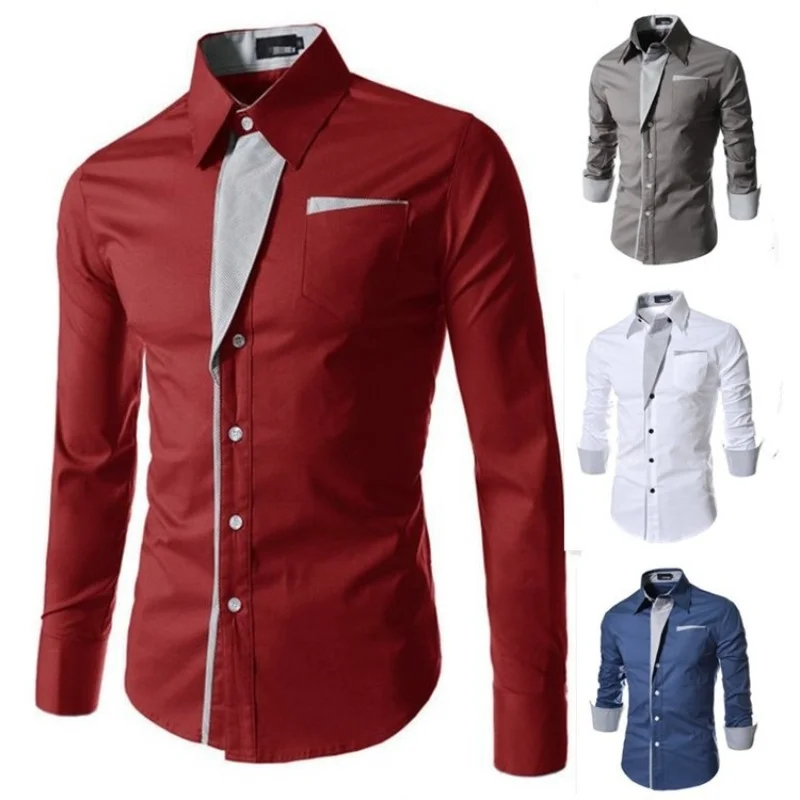 

Stripes Decorated with Long Sleeves Color Blocking Slim Shirt Four Colors