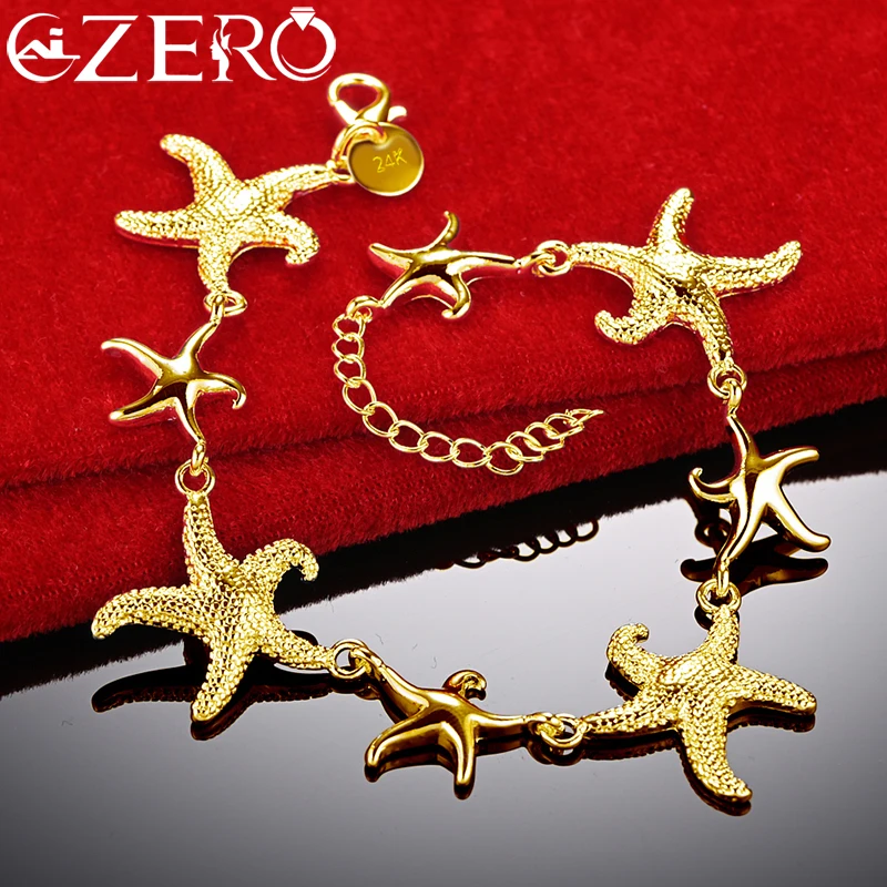 

ALIZERO 24K Gold Bracelets 925 Sterling Silver Full Starfish Chain Bracelet For Women Wedding Fashion Party Jewelry Charm Gift