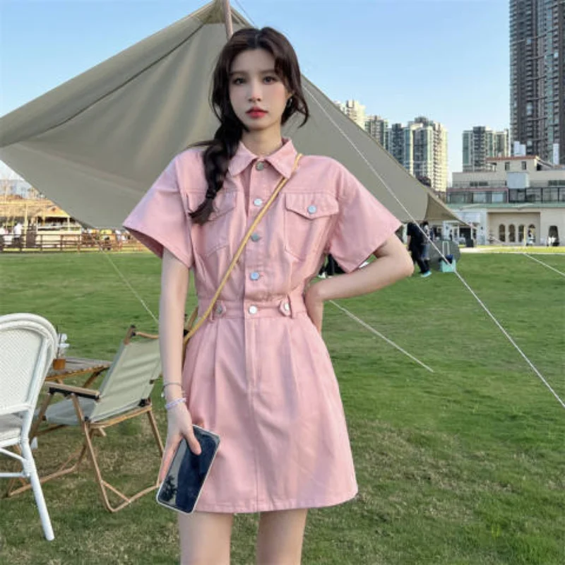 

2023 Summer New Women's High End Elegant Short Skirt with Small Style Design Temperament Waist Wrapped Pink Dress