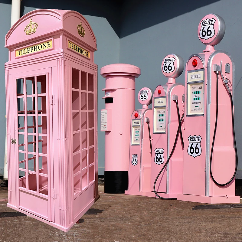 

Retro British Telephone Booth Post Box Pink Set Iron Road Signs Signs Instafamous Store Decoration Decoration Props