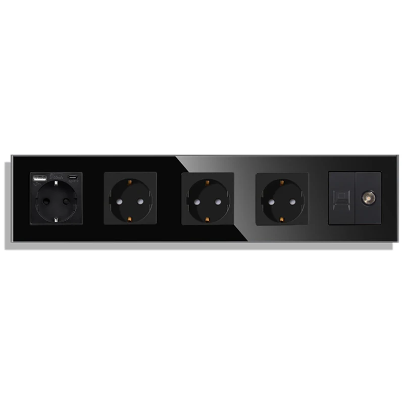 

Розетка Bingoelec с USB Type-C, RJ45, стеклянная панель