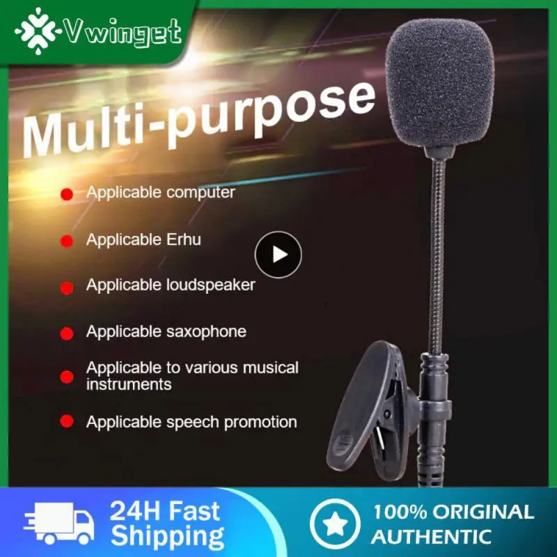 

Black Hand-free Double Condenser Microphone Sensitive Condenser Clip-on Mic Stereo Wired Mic For Phone Laptop 3.5mm Mono 55db